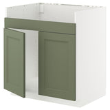 METOD base cab f HAVSEN double bowl sink, white/Axstad grey-green, 80x60 cm