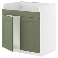 METOD base cab f HAVSEN double bowl sink, white/Axstad grey-green, 80x60 cm