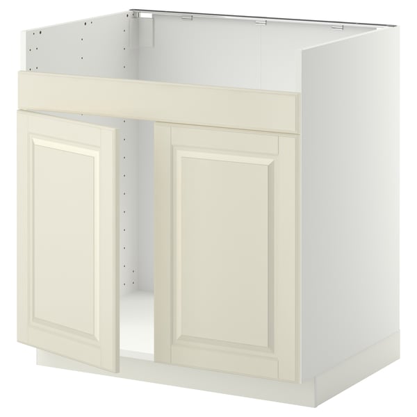 METOD base cab f HAVSEN double bowl sink, white/Bodbyn off-white, 80x60 cm