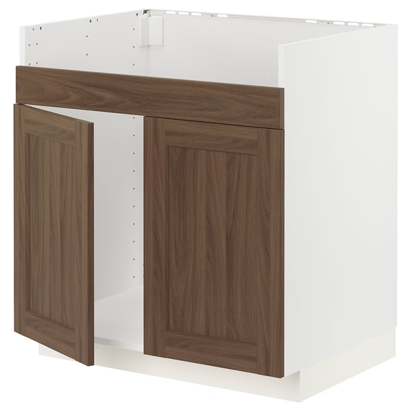METOD - METOD Base cab f HAVSEN double bowl sink, white Enköping/brown walnut effect, 80x60 cm