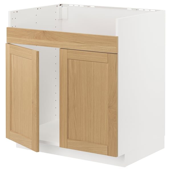 METOD base cab f HAVSEN double bowl sink, white/Forsbacka oak, 80x60 cm