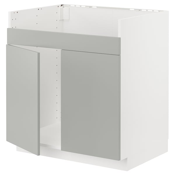 METOD base cab f HAVSEN double bowl sink, white/Havstorp light grey, 80x60 cm