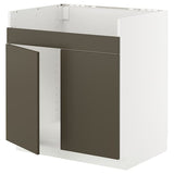METOD base cab f HAVSEN double bowl sink, white/Havstorp brown-beige, 80x60 cm