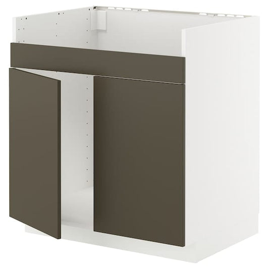Ikea METOD - Base cab f HAVSEN double bowl sink, white/Havstorp brown-beige, 80x60 cm