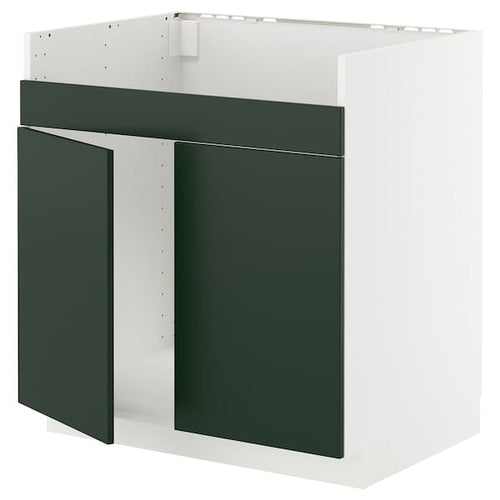 METOD - METOD Base cab f HAVSEN double bowl sink, white/Havstorp deep green, 80x60 cm