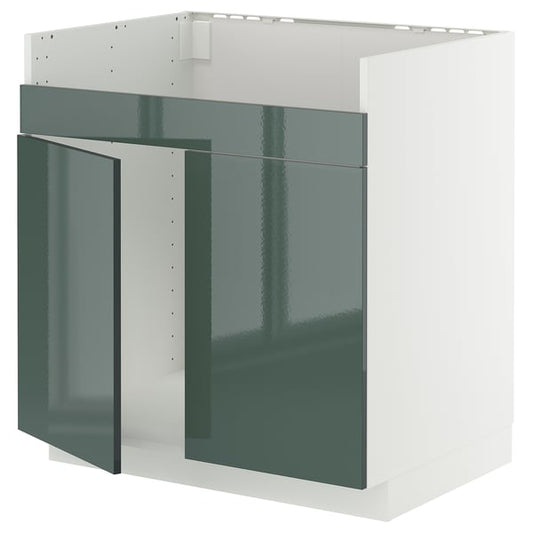 METOD - METOD Base cab f HAVSEN double bowl sink, white/Kallarp high-gloss dark grey-green, 80x60 cm