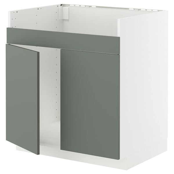 METOD - Base cab f HAVSEN double bowl sink, white/Nickebo matt grey-green, 80x60 cm