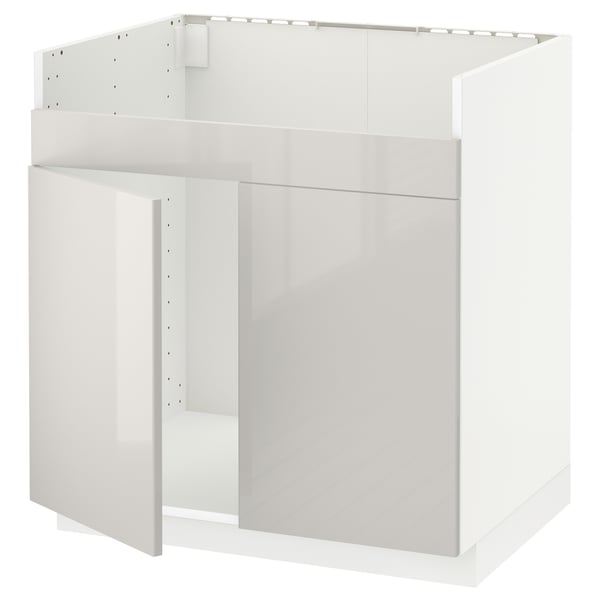 METOD base cab f HAVSEN double bowl sink, white/Ringhult light grey, 80x60 cm