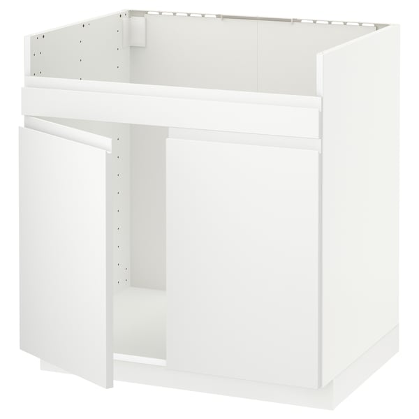 METOD base cab f HAVSEN double bowl sink, white/Voxtorp matt white, 80x60 cm