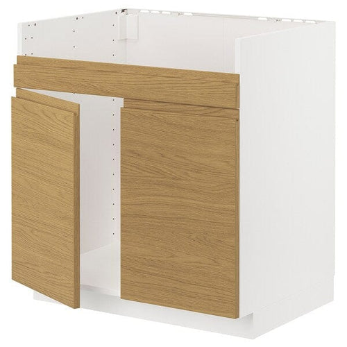 METOD - METOD Base cab f HAVSEN double bowl sink, white/Voxtorp oak effect, 80x60 cm