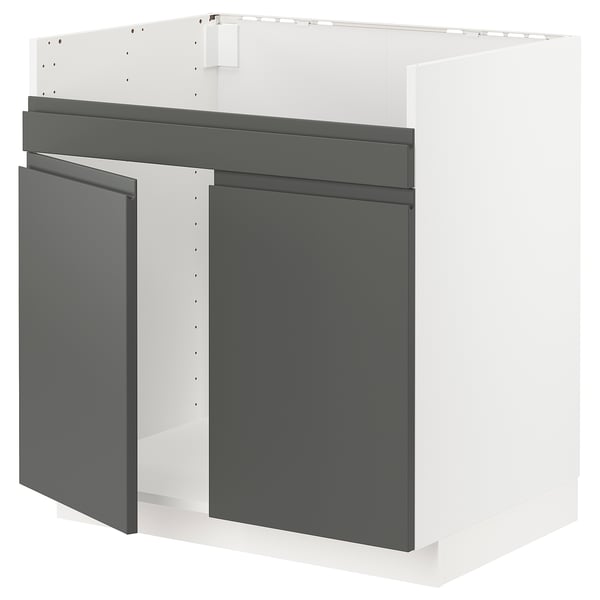 METOD base cab f HAVSEN double bowl sink, white/Voxtorp dark grey, 80x60 cm