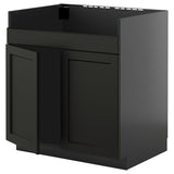 METOD base cab f HAVSEN double bowl sink, black-grey/Lerhyttan black stained, 80x60 cm