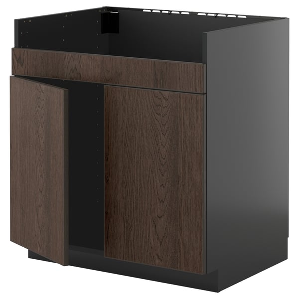 METOD - METOD Base cab f HAVSEN double bowl sink, black-grey/Sinarp brown, 80x60 cm