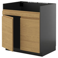 METOD base cab f HAVSEN double bowl sink, black-grey/Voxtorp oak effect, 80x60 cm