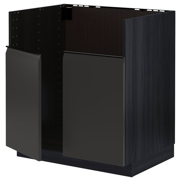 METOD base cab f HAVSEN double bowl sink, black/Upplöv matt anthracite, 80x60 cm