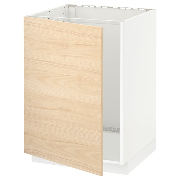 METOD base cabinet for sink, white/Askersund light ash effect, 60x60 cm