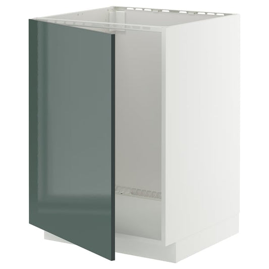 METOD - METOD Base cabinet for sink, white/Kallarp high-gloss dark grey-green, 60x60 cm