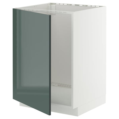 METOD - METOD Base cabinet for sink, white/Kallarp high-gloss dark grey-green, 60x60 cm