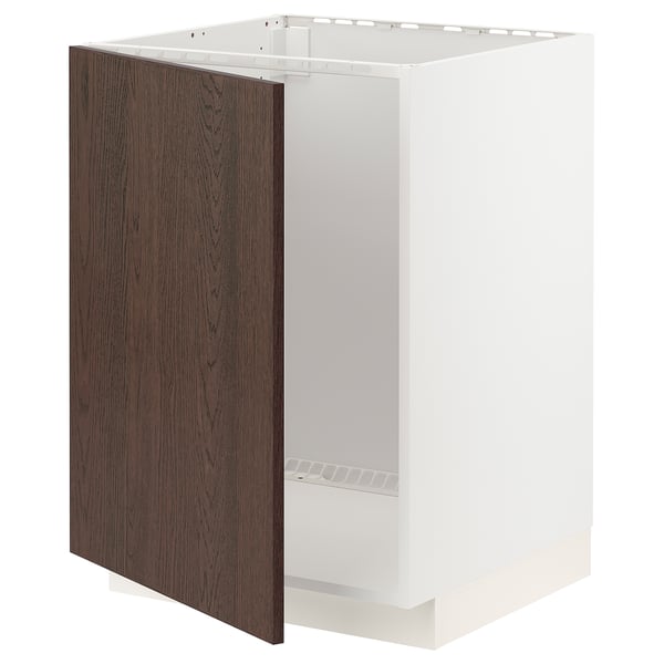 METOD base cabinet for sink, white/Sinarp brown, 60x60 cm