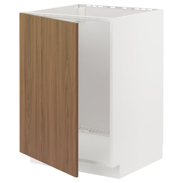 METOD base cabinet for sink, white/Tistorp brown walnut effect, 60x60 cm