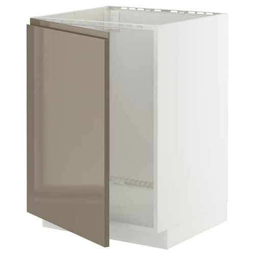 METOD - METOD Base cabinet for sink, white/Voxtorp high-gloss dark grey-brown, 60x60 cm
