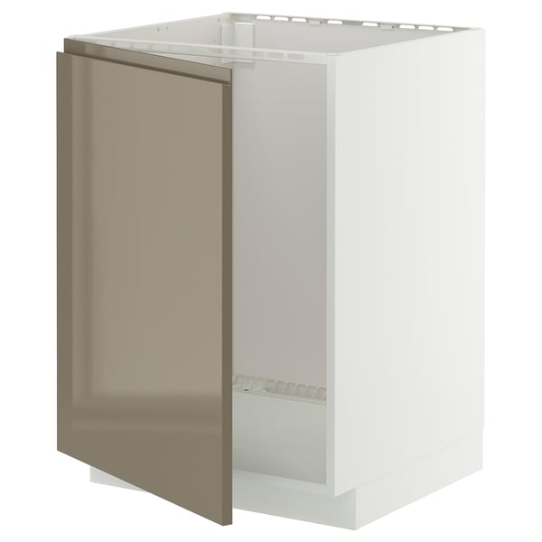 METOD base cabinet for sink, white/Voxtorp high-gloss dark grey-brown, 60x60 cm