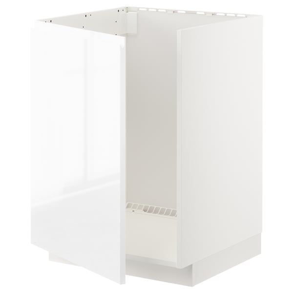 METOD base cabinet for sink, white/Voxtorp high-gloss/white, 60x60 cm
