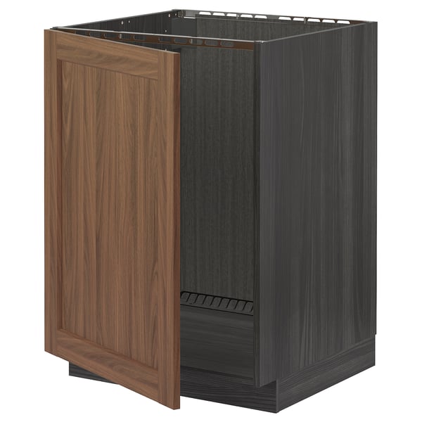 METOD - METOD Base cabinet for sink, black Enköping/brown walnut effect, 60x60 cm