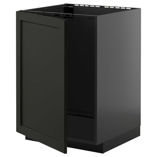 METOD - METOD Base cabinet for sink, black-grey/Lerhyttan black stained, 60x60 cm