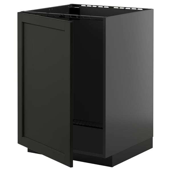 METOD base cabinet for sink, black-grey/Lerhyttan black stained, 60x60 cm