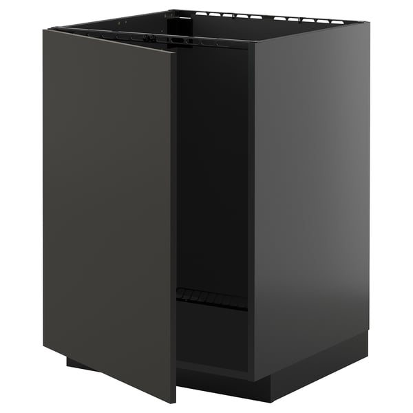 METOD base cabinet for sink, black-grey/Nickebo matt anthracite, 60x60 cm