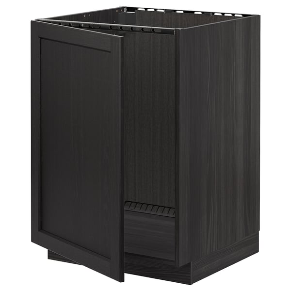 METOD - METOD Base cabinet for sink, black/Lerhyttan black stained, 60x60 cm