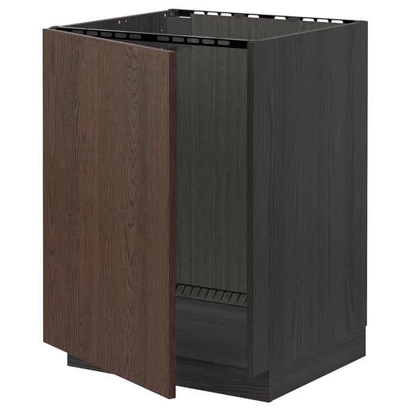 METOD - METOD Base cabinet for sink, black/Sinarp brown, 60x60 cm