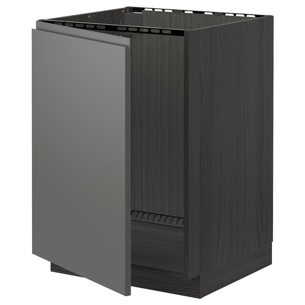 METOD - METOD Base cabinet for sink, black/Voxtorp dark grey, 60x60 cm