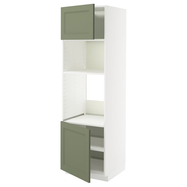 METOD - METOD Hi cb f oven/micro w 2 drs/shelves, white/Axstad grey-green, 60x60x200 cm