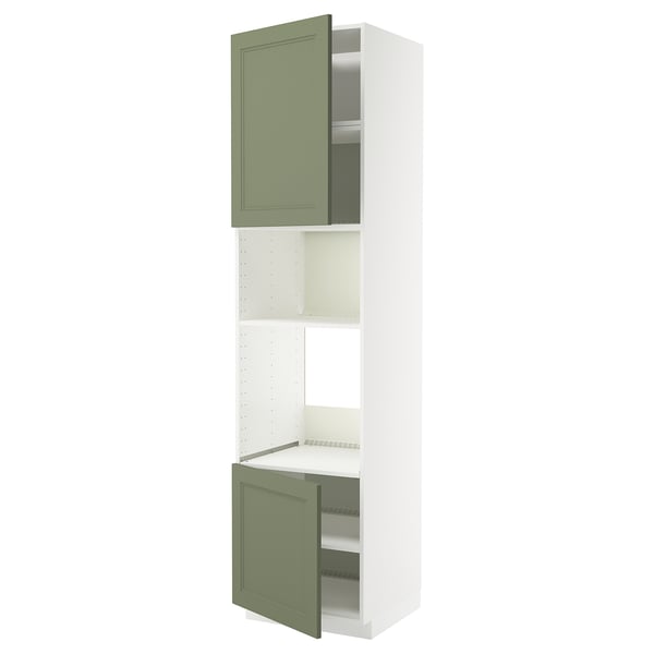 METOD hi cb f oven/micro w 2 drs/shelves, white/Axstad grey-green, 60x60x240 cm