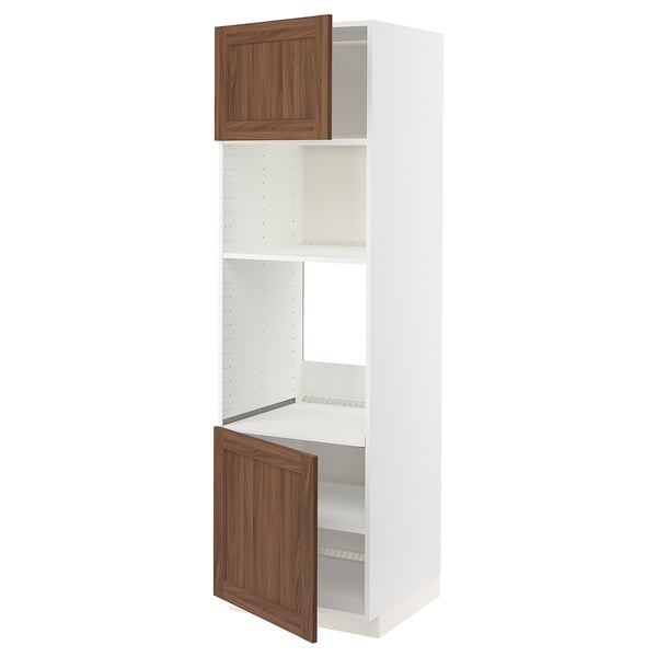 METOD - METOD Hi cb f oven/micro w 2 drs/shelves, white Enköping/brown walnut effect, 60x60x200 cm