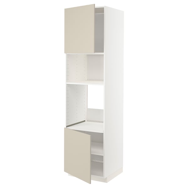 METOD - METOD Hi cb f oven/micro w 2 drs/shelves, white/Havstorp beige, 60x60x220 cm