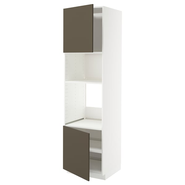 METOD - METOD Hi cb f oven/micro w 2 drs/shelves, white/Havstorp brown-beige, 60x60x220 cm