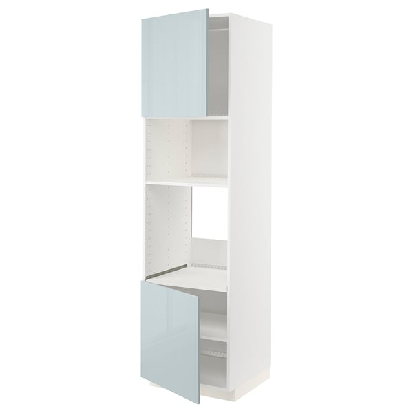 METOD hi cb f oven/micro w 2 drs/shelves, white/Kallarp light grey-blue, 60x60x220 cm