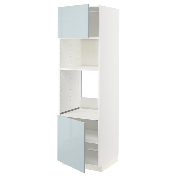 METOD hi cb f oven/micro w 2 drs/shelves, white/Kallarp light grey-blue
