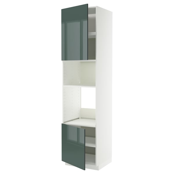 METOD - METOD Hi cb f oven/micro w 2 drs/shelves, white/Kallarp high-gloss dark grey-green, 60x60x240 cm