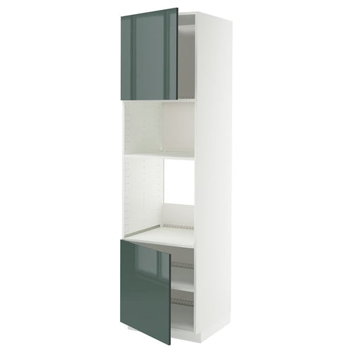 METOD hi cb f oven/micro w 2 drs/shelves, white/Kallarp high-gloss dark grey-green, 60x60x220 cm