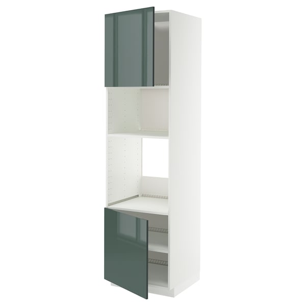 METOD - METOD Hi cb f oven/micro w 2 drs/shelves, white/Kallarp high-gloss dark grey-green, 60x60x220 cm