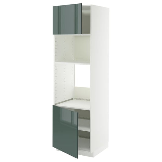 METOD - METOD Hi cb f oven/micro w 2 drs/shelves, white/Kallarp high-gloss dark grey-green, 60x60x200 cm