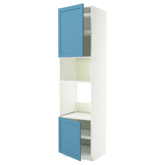 METOD hi cb f oven/micro w 2 drs/shelves, white/Lerhyttan blue, 60x60x240 cm