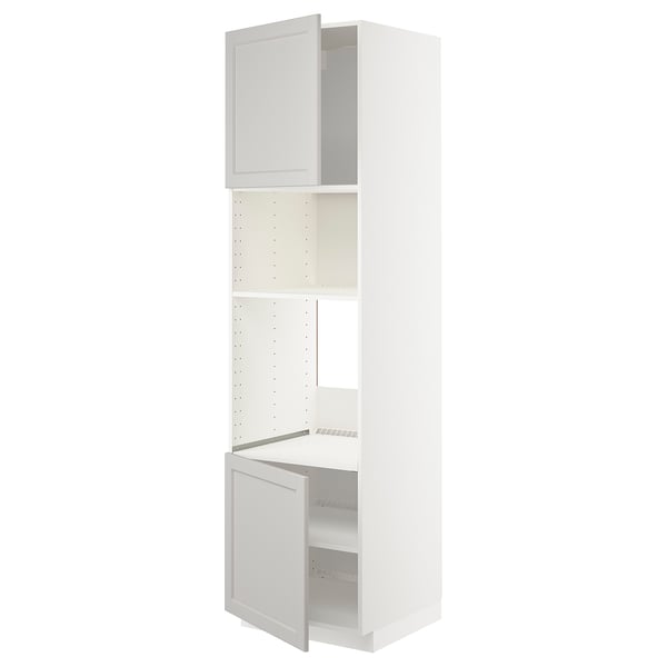 METOD - METOD Hi cb f oven/micro w 2 drs/shelves, white/Lerhyttan light grey, 60x60x220 cm