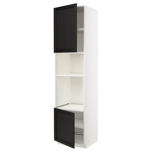 METOD - METOD Hi cb f oven/micro w 2 drs/shelves, white/Lerhyttan black stained, 60x60x240 cm