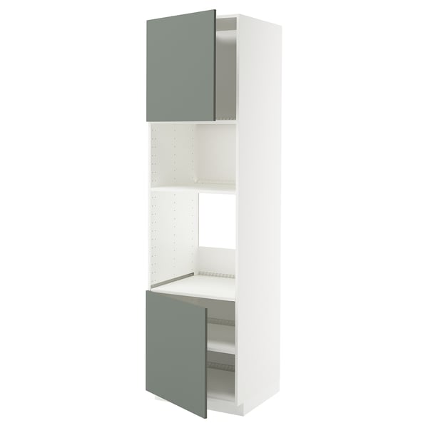 METOD - METOD Hi cb f oven/micro w 2 drs/shelves, white/Nickebo matt grey-green, 60x60x220 cm
