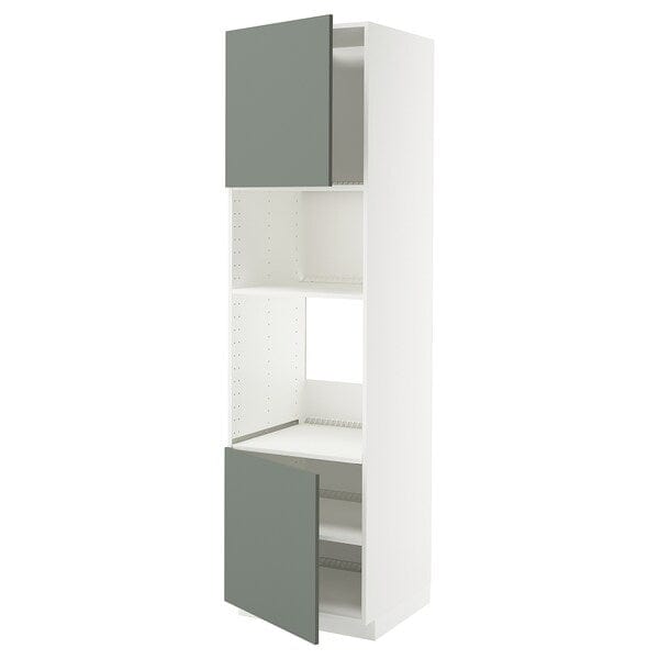 METOD - METOD Hi cb f oven/micro w 2 drs/shelves, white/Nickebo matt grey-green, 60x60x220 cm